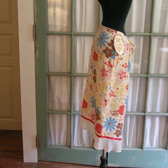 Floral Silk Skirt Ballinger-Gold Size 8 NWT - Picture 3 of 7